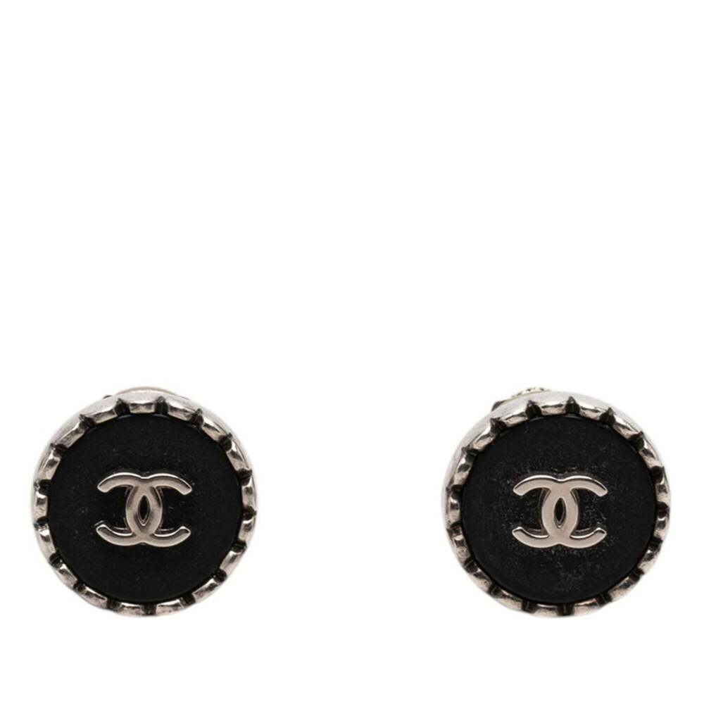 CHANEL Vintage Black Logo Earrings